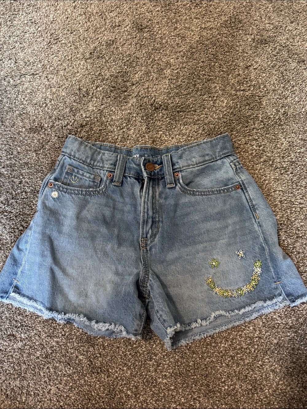 Old Navy Denim Shorts with Embroidered Floral Smiley - Light Blue